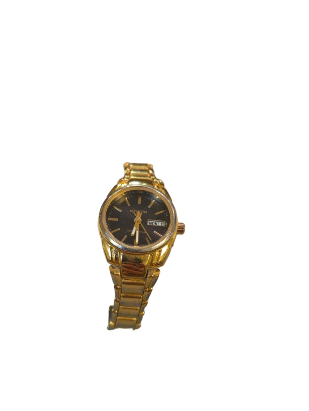 Miykon Gold Tone Wristwatch with Black Dial 6.5 In